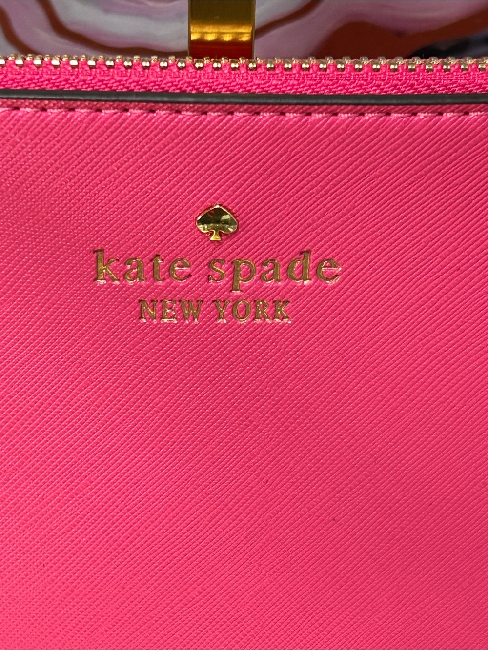 kate spade Bright Pink Logo Zip Pouch wi/Gold Accents Approx. 8 x6 Box included - Picture 7 of 13